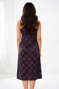 Zivame Satin Hearts Mid Length Nightdress - Black Beauty — thumbnail 3